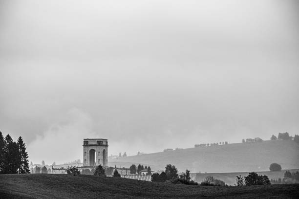 image of the Ossuary of the First World War in black and white on the Asiago plateau near Vicenza, Italy.