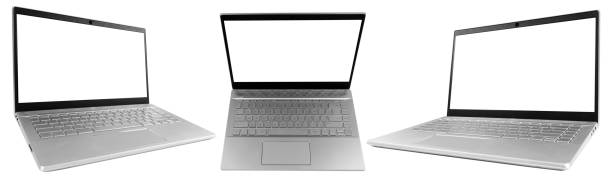 istock Set of Laptop computer PC with blank screen mock up isolated on white background. Laptop isolated screen with clippin path. PC computer white screen with copy space. Empty space for text. 1192697671