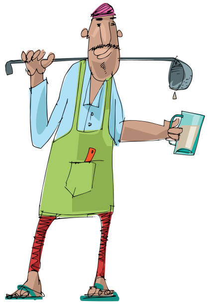 An indian tea vendor. An indian tea vendor pouring tea from mug to cup. Cartoon. Caricature. indian pouring tea stock illustrations