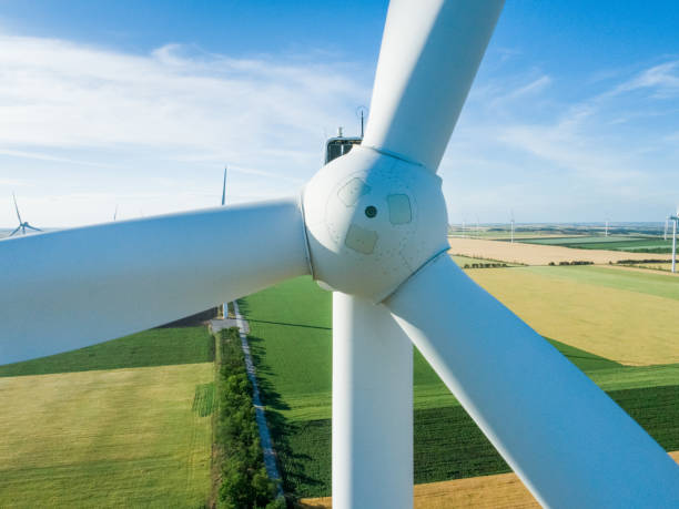 Windmill for electric power production closeup Windmill for electric power production closeup landscape alternative energy scenics farm stock pictures, royalty-free photos & images