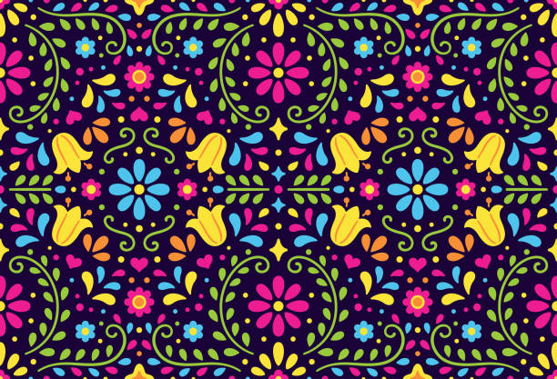 伝統的なメキシコのシームレスなパターン - pattern flower backgrounds repetition点のイラスト素材／クリップアート素材／マンガ素材／アイコン素材