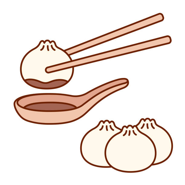 illustrazioni stock, clip art, cartoni animati e icone di tendenza di disegno di gnocchi di cartoni animati - ravioli-cinesi