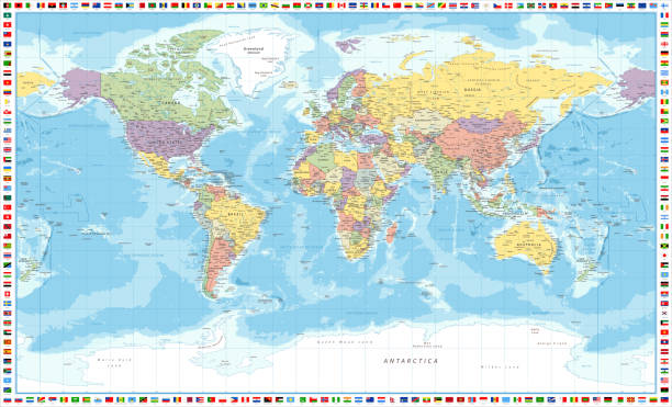 World Map Political and Flags - Vector Detailed Illustration Political World Map and Flags - Vector Detailed Illustration intricacy stock illustrations