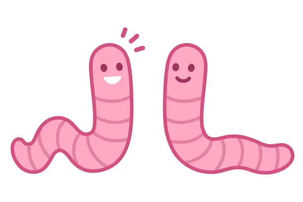 Vector illustration of Cute cartoon earthworms