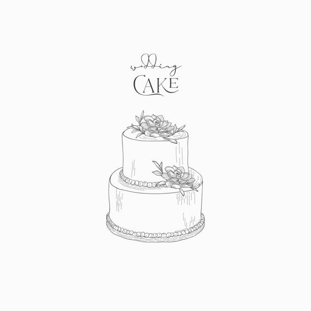 ręcznie rysowane tort weselny wektor ilustracji szkic - tort weselny stock illustrations