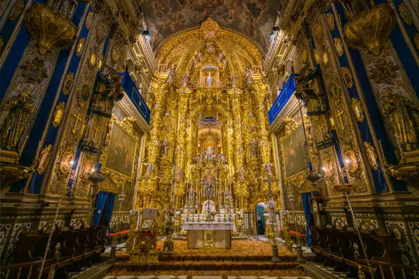 Main altar in the Basilica of San Juan de Dios in Andalusia, Granada. June-03-2019