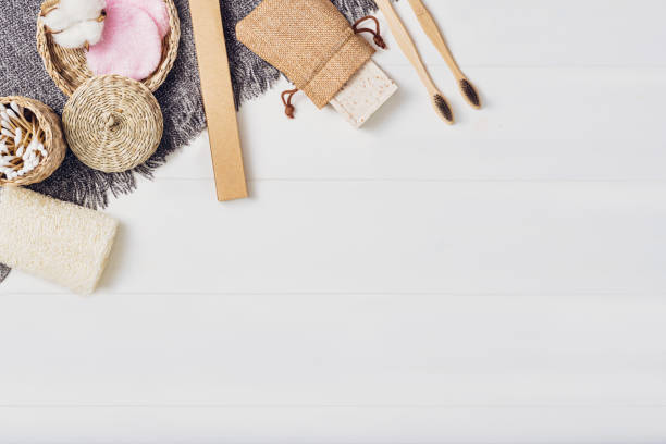 istock Zero waste body care or bath products on white background. Top view or flat lay 1192713787