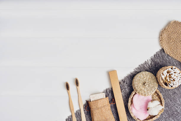 istock Zero waste body care or bath products on white background. Top view or flat lay 1192713802