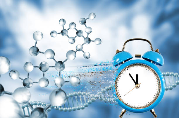 istock dna chain on biotechnological background and a clock with particles decaying on one side.3 d illustration 1192715298