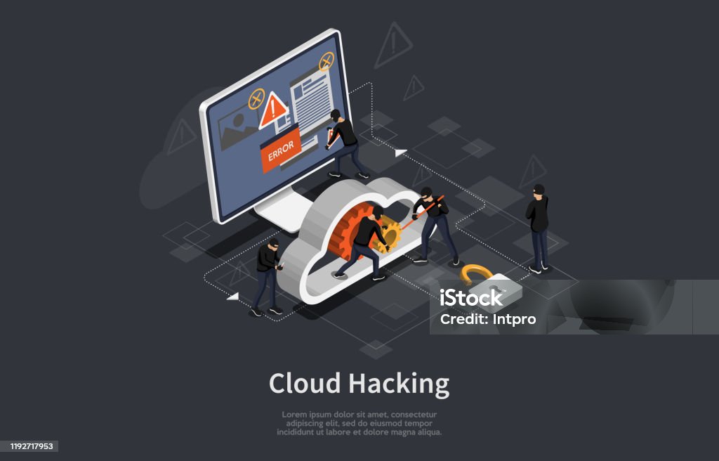 Isometric Hacker Activity Concept Infographic Template With Cloud ...