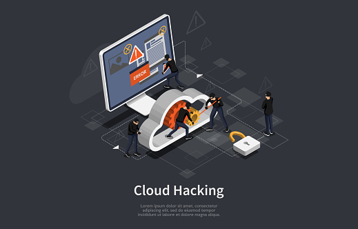 Hacker Visualiazation Isometric Hacker Activity Concept Infographic Template With Cloud ...