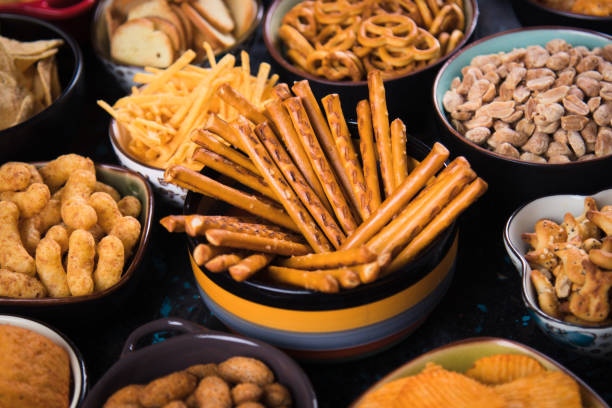 istock Salty snacks served in bowls 1192720374