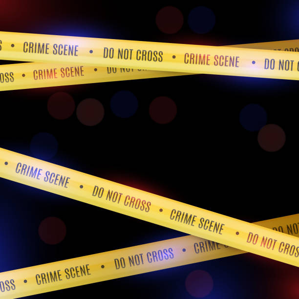 Police background with yellow police tapes. Crime scene. Police background with yellow police tapes. Crime scene. Police light. crime scene investigation stock illustrations