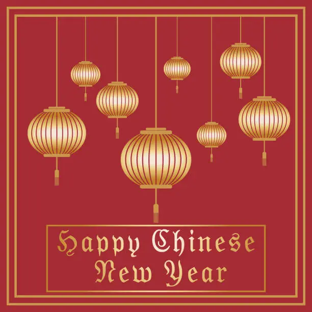 Vector illustration of Happy Chinese New Year typography with Chinese lanterns. Vector illustration. For greeting card, flayer, poster, banner or website template, Stock vector