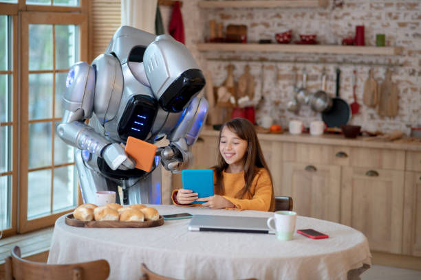 istock Robot and a girl having good time together 1192723183