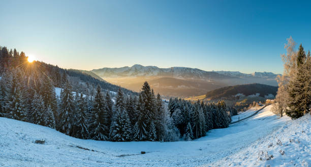 Sunrise at a cold winter morning in the mountains