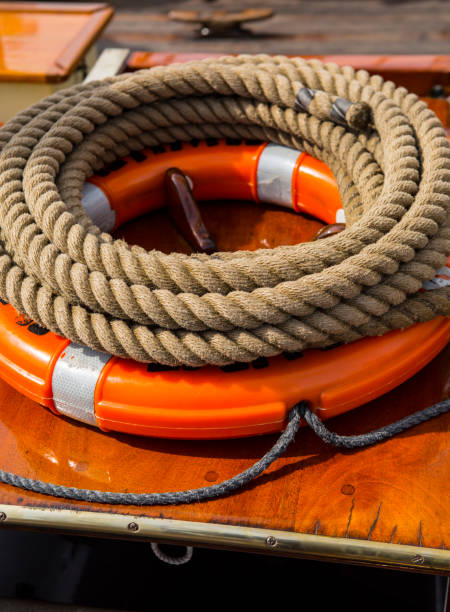 istock Coiled Ropes and life preserver on a rigged Ship 1192724794