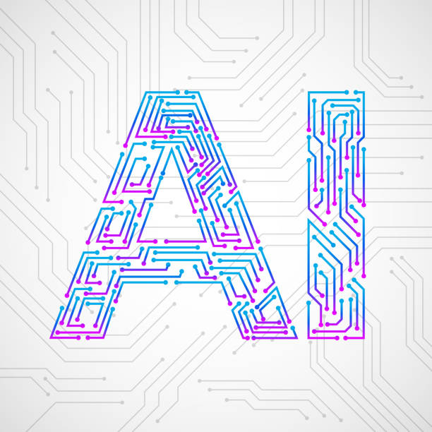 Artificial Intelligence with circuit board isolated on white background. Abstract technology concept Artificial Intelligence, Technology, Circuit board, Single, Line, Dot, Text automation logo stock illustrations