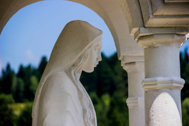 close-up of chapel of the Virgin Mary on top of a hill in the forest in Skhidnytsya, Lviv region of Western Ukraine