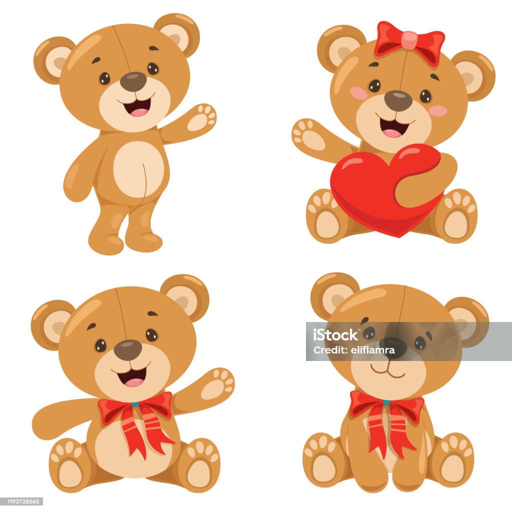 Various Poses Of Cartoon Teddy Bear Stock Illustration - Download Image Now  - Teddy Bear, Bear Cub, Vector - iStock
