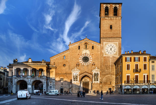 Catholic Cathedral in Lodi. Lodi, Italy - February 22, 2019: Catholic Cathedral or Duomo di Lodi on Piazza della Vittoria. lodi italy stock pictures, royalty-free photos & images