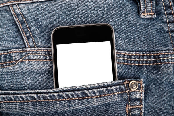 istock Mock up with smartphone in back jeans pocket. Blank space for your advertising or text on display. 1192737833