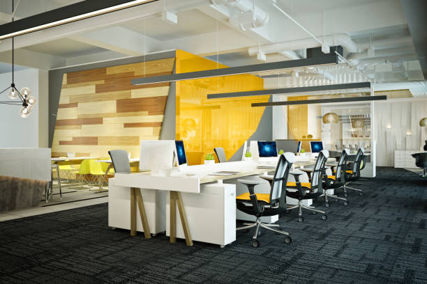 istock 3d render of yellow color style modern office 1192740349
