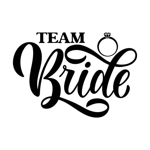 team bride tag auf weißem hintergrund und verlobungsring. bachelorette-party / brautdusche / henne partei kalligraphie element für einladungskarte, banner oder poster grafik-design. vektor-schriftzug. - bachelorette party stock-grafiken, -clipart, -cartoons und -symbole