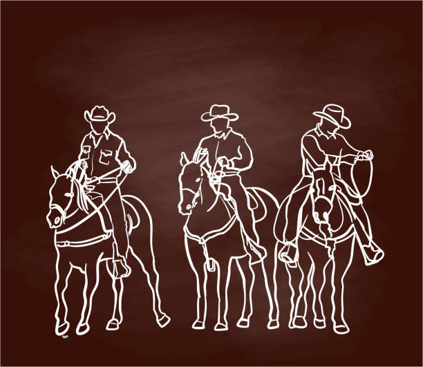kowboje obok siebie tablica - rein saddle cowboy hat hat stock illustrations