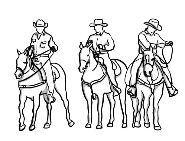 Vector illustration of Cowboys Side By Side
