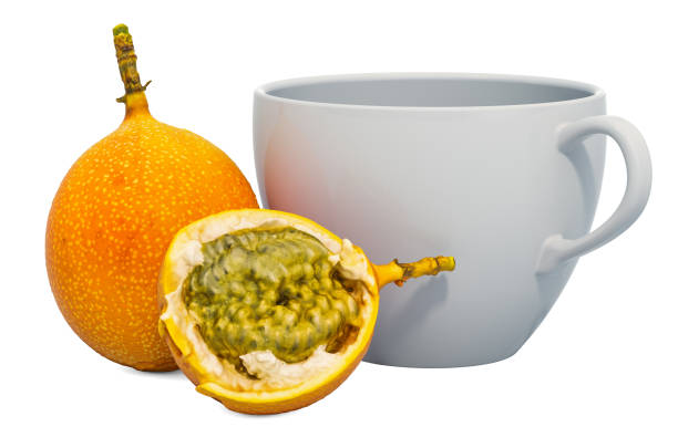 Warm passion fruit drink with fresh grenadia, 3D rendering isolated on white background