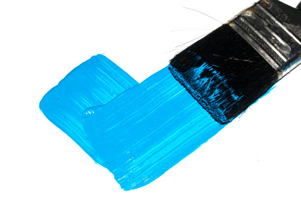 istock Blue Acrylic Paint Stroke with Paint Brush on White Background 1192743814
