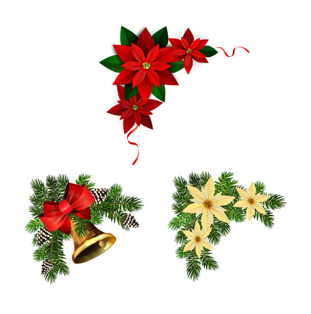 istock Christmas decorations with fir tree golden jingle bells 1192748940