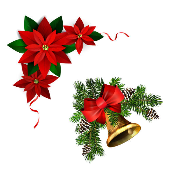 istock Christmas decorations with fir tree golden jingle bells 1192748989