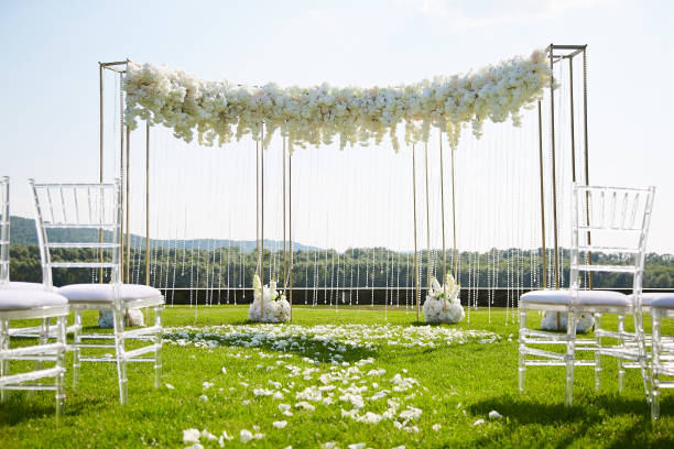 Romantic wedding destination with lens flare