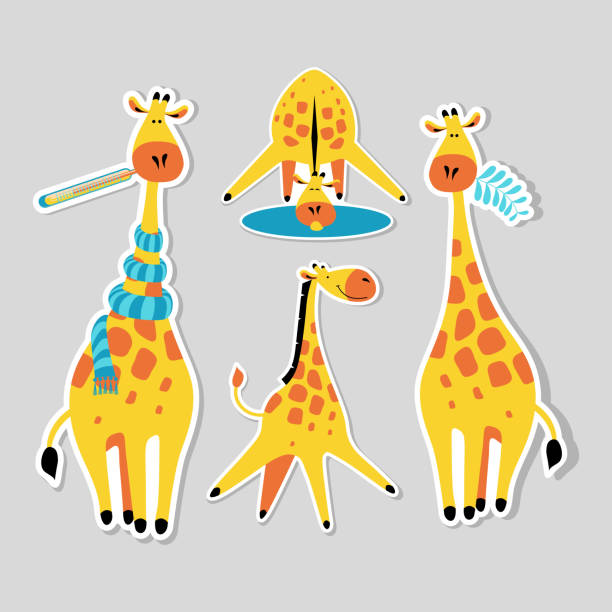 Stickers With Cute Cartoon Giraffes Stock Illustration - Download Image Now  - Africa, Animal, Animal Wildlife - iStock