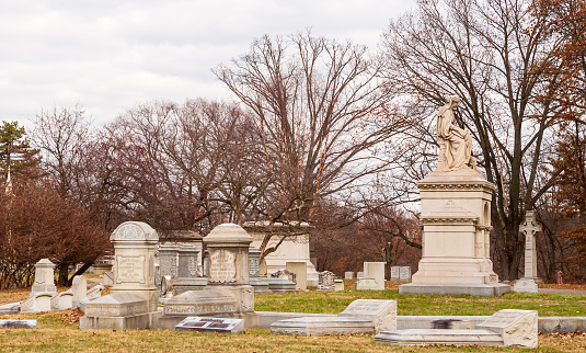 Doylestown, USA - November 5, 2023. Cemetery in downtown Doylestown in Autumn, Pennsylvania, USA