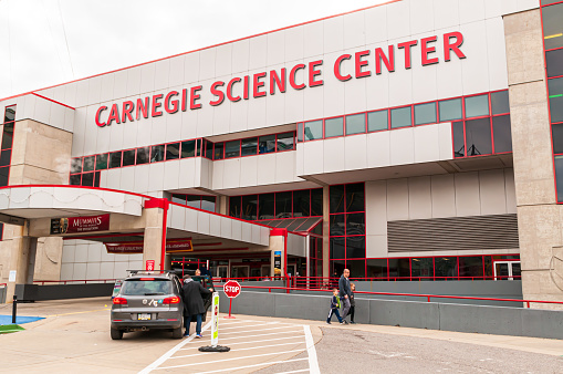 Pittsburgh, Pennsylvania, USA 12/8/19 The entrance to the Carnegie Science Center on the north side