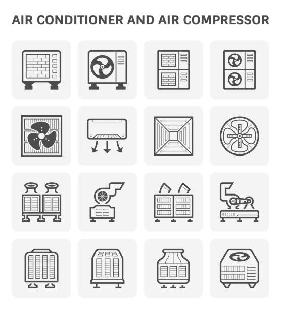 ilustrações de stock, clip art, desenhos animados e ícones de air conditioner icon - air air conditioner electric fan condition