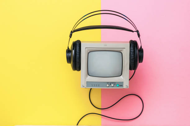 istock Monitor for video surveillance and headphones on a colored background. 1192781551