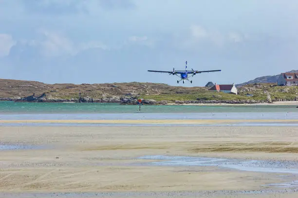 Airplane Landing on Beach Barra Scotland