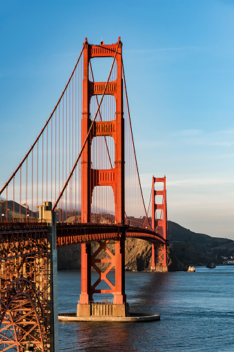 The sunset light cast on Golden Gate Bridge of San Francisco, California