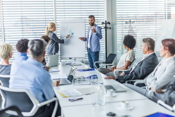 istock Entrepreneurs cooperating while leading a presentation in board room. 1192812109