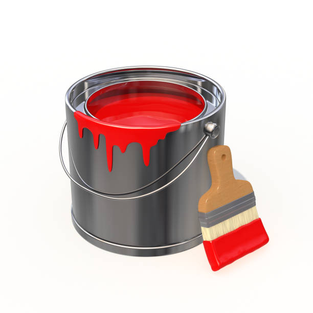 istock Paint cans and brushes with red paint 1192812131