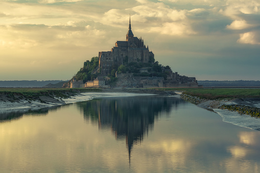 Golden hour at The Mont Saint Michel and its bay