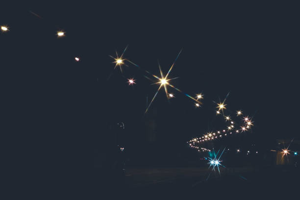 Night road snail lanterns lights landscape background