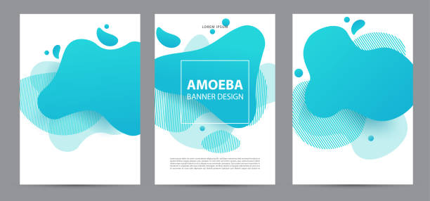 illustrazioni stock, clip art, cartoni animati e icone di tendenza di design funky amoeba per prodotti di stampa. banner in stile dinamico con elementi sfumati funky ameba. creativo per poster, web, destinazione, pagina, copertina, annuncio, saluto, biglietto, social media, promozione. - web page backgrounds doodle frame