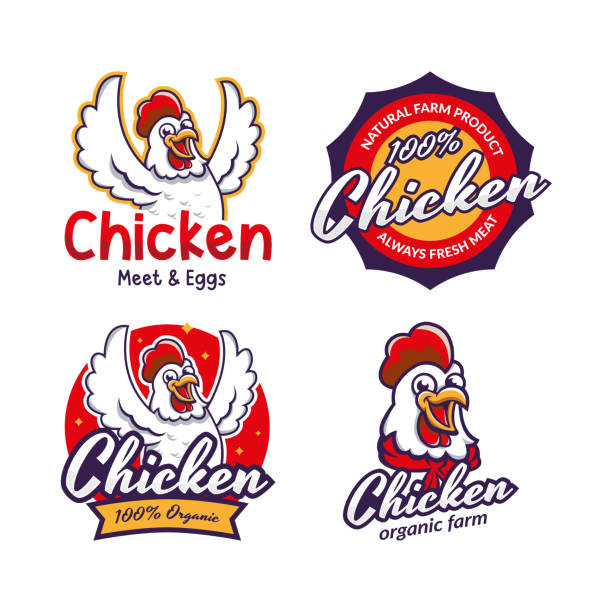 gebratenes huhn restaurant logo vorlage - chicken poultry cartoon cockerel stock-grafiken, -clipart, -cartoons und -symbole