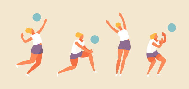ilustraciones, imágenes clip art, dibujos animados e iconos de stock de conjunto de voleibol de playa para niñas - volleyball volleying women female