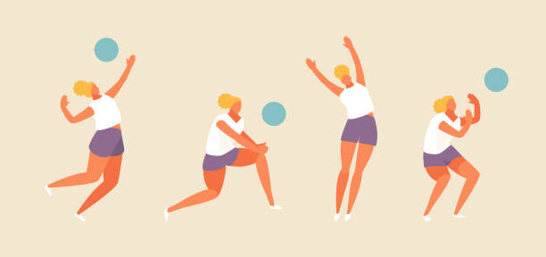 illustrations, cliparts, dessins animés et icônes de ensemble de beach-volley de fille - volleyball volleying women female